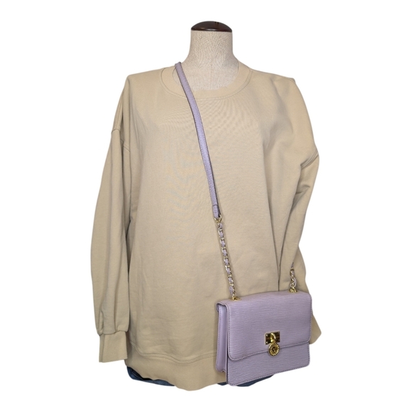 Anne Klein Lavender Textured Crossbody Bag Gold Chain Medallion - Picture 2 of 14